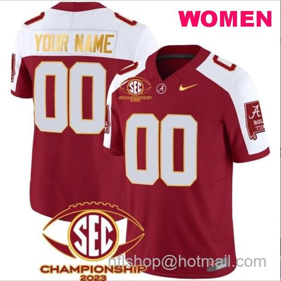 Women's Nike Custom Alabama Crimson Tide Jersey Name and Number SEC Championship 2023 Patch Gold Crimson Alternate