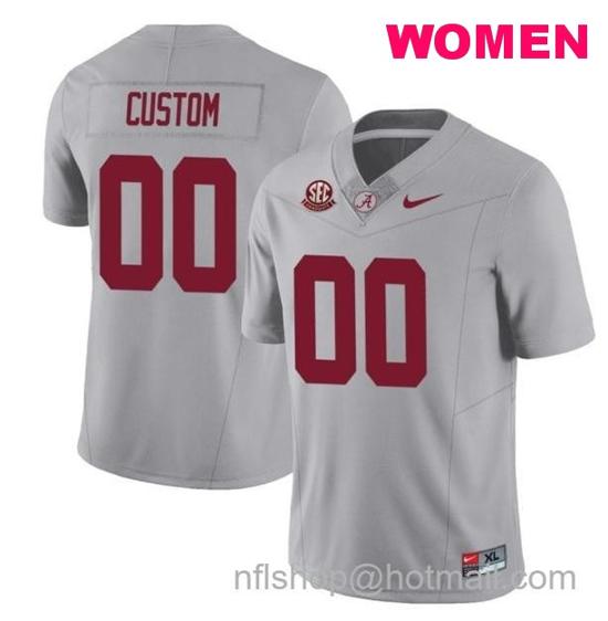 Women's Nike Custom Alabama Crimson Tide Jersey Name and Number Football College SEC Graduate Patch Gray All Stitched