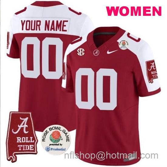 Women's Nike Custom Alabama Crimson Tide Jersey Name and Number Rose Bowl Patch Football Crimson Alternate