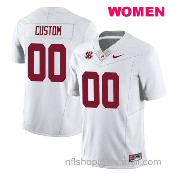 Women's Nike Custom Alabama Crimson Tide Jersey Name and Number Football SEC Patch White All Stitched