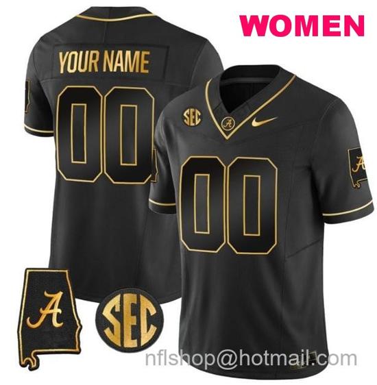 Women's Nike Custom Alabama Crimson Tide Jersey Name and Number Gold Vapor Limited Alabama Map Black Gold All Stitched