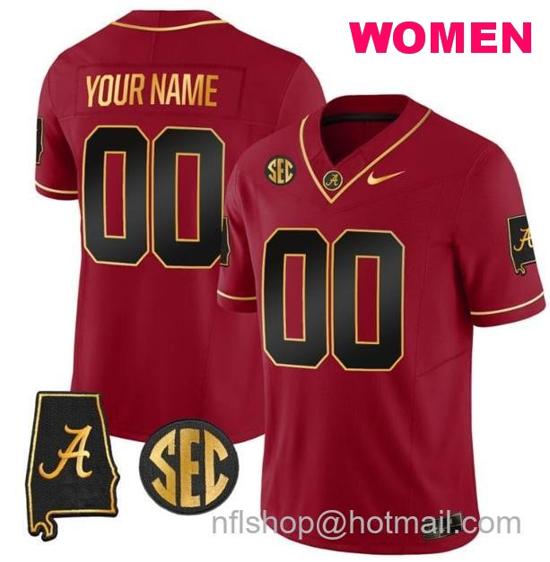 Women's Nike Custom Alabama Crimson Tide Jersey Name and Number Gold Vapor Limited Alabama Map Black Red All Stitched