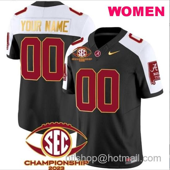 Women's Nike Custom Alabama Crimson Tide Jersey Name and Number SEC Championship 2023 Patch Gold Black Alternate