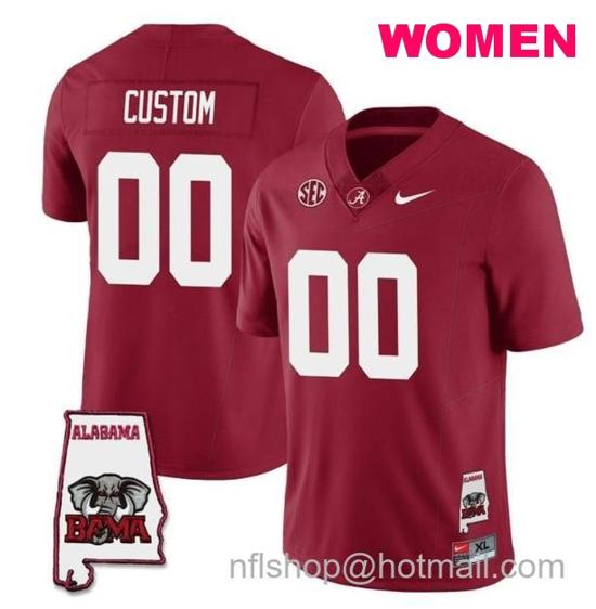 Women's Nike Custom Alabama Crimson Tide Jersey Name and Number Football College SEC Map Patch Crimson All Stitched