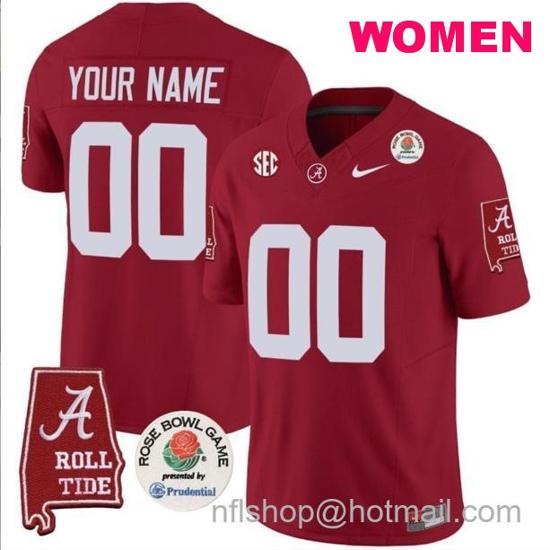 Women's Nike Custom Alabama Crimson Tide Jersey Name and Number Rose Bowl Patch Football Crimson