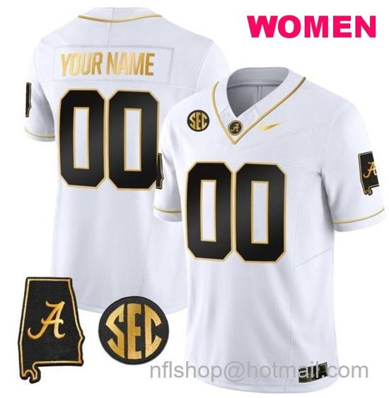 Women's Nike Custom Alabama Crimson Tide Jersey Name and Number Gold Vapor Limited Alabama Map White Gold All Stitched