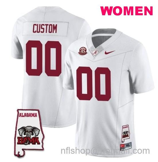 Women's Nike Custom Alabama Crimson Tide Jersey Name and Number Football College SEC Graduate Map Patch White All Stitched