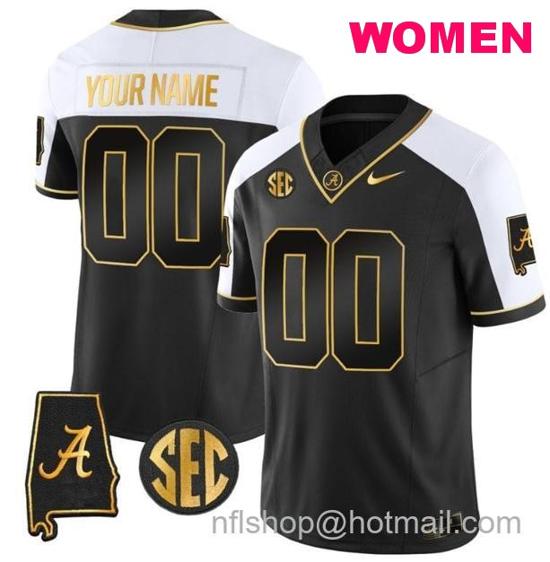 Women's Nike Custom Alabama Crimson Tide Jersey Name and Number Gold Vapor Limited Alabama Map Black Alternate All Stitched