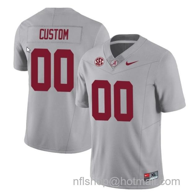 Men's Nike Custom Alabama Crimson Tide Jersey Name and Number Football SEC Patch Gray All Stitched