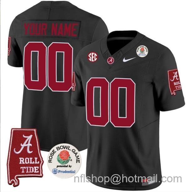 Men's Nike Custom Alabama Crimson Tide Jersey Name and Number Rose Bowl Patch Football Black