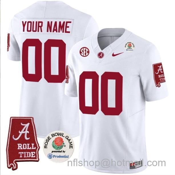 Men's Nike Custom Alabama Crimson Tide Jersey Name and Number Rose Bowl Patch Football White