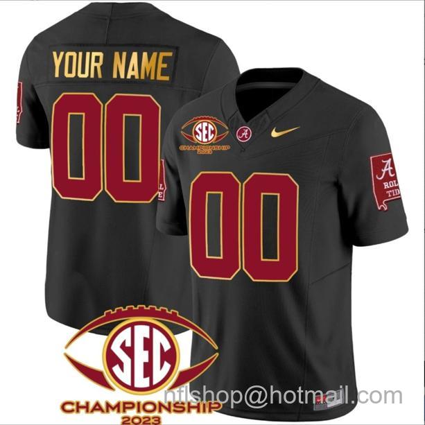 Men's Nike Custom Alabama Crimson Tide Jersey Name and Number SEC Championship 2023 Patch Gold Football Black