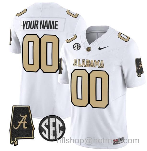 Men's Nike Custom Alabama Crimson Tide Jersey Name and Number Vapor Limited Alabama Map V2 White All Stitched