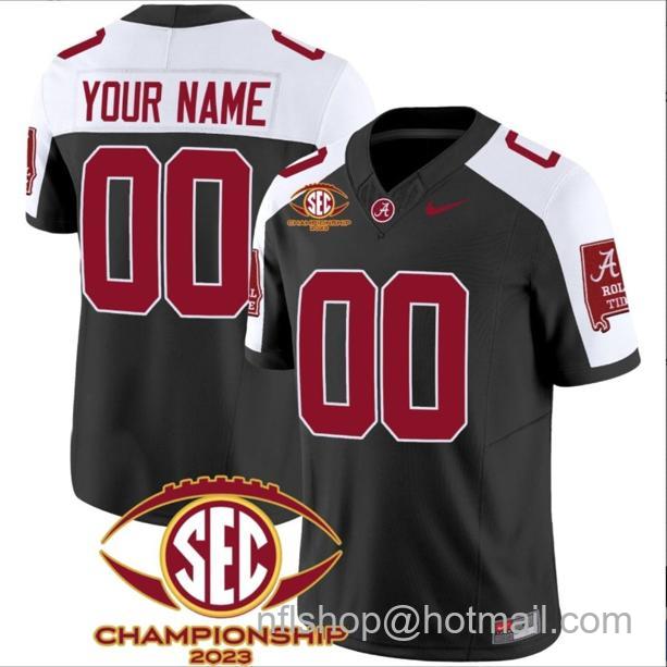 Men's Nike Custom Alabama Crimson Tide Jersey Name and Number SEC Championship 2023 Patch Basic Black Alternate