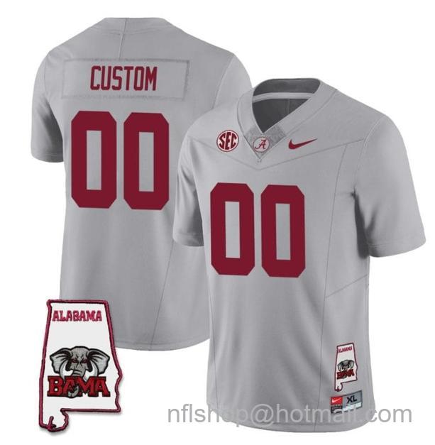 Men's Nike Custom Alabama Crimson Tide Jersey Name and Number Football College SEC Map Patch Gray All Stitched