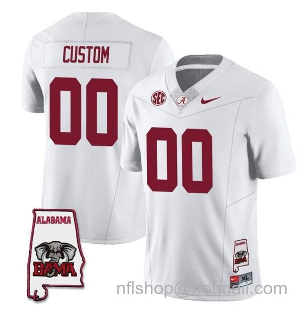 Men's Nike Custom Alabama Crimson Tide Jersey Name and Number Football College SEC Map Patch White All Stitched