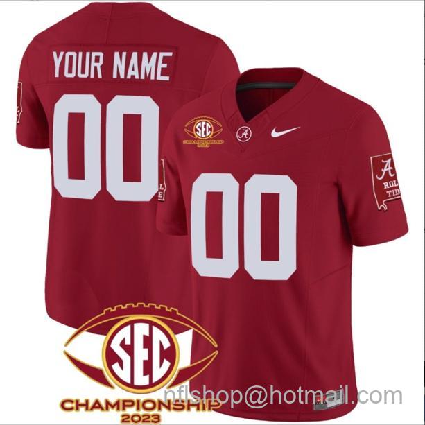 Men's Nike Custom Alabama Crimson Tide Jersey Name and Number SEC Championship 2023 Patch Basic Football Crimson