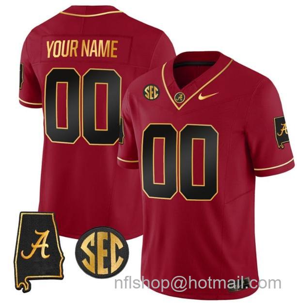 Men's Nike Custom Alabama Crimson Tide Jersey Name and Number Gold Vapor Limited Alabama Map Black Red All Stitched