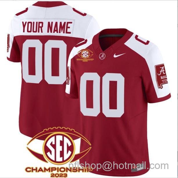 Men's Nike Custom Alabama Crimson Tide Jersey Name and Number SEC Championship 2023 Patch Basic Crimson Alternate