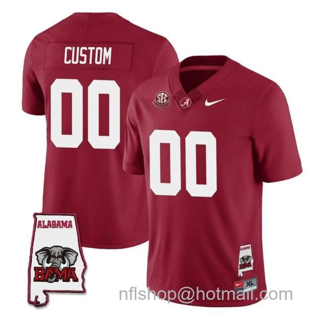 Men's Nike Custom Alabama Crimson Tide Jersey Name and Number Football College SEC Graduate Map Patch Crimson All Stitched