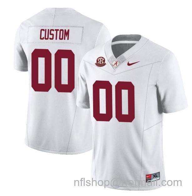 Men's Nike Custom Alabama Crimson Tide Jersey Name and Number Football College SEC Graduate Patch White All Stitched