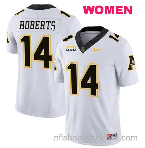 Women's Nike Kanye Roberts Jersey #14 Appalachian State Mountaineers Vapor Limited College Football White