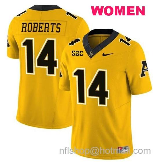 Women's Nike Kanye Roberts Jersey #14 Appalachian State Mountaineers Vapor Limited College Football Yellow