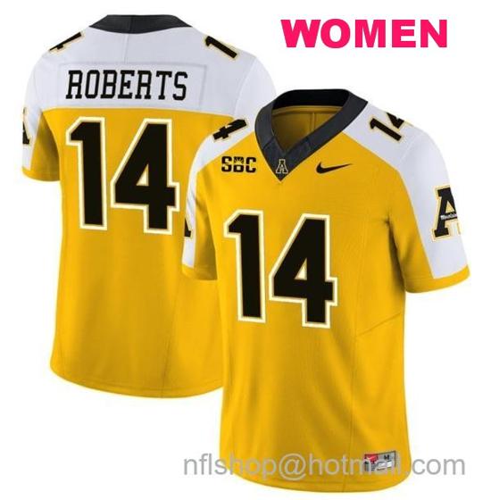 Women's Nike Kanye Roberts Jersey #14 Appalachian State Mountaineers Vapor Limited College Football Yellow Alternate