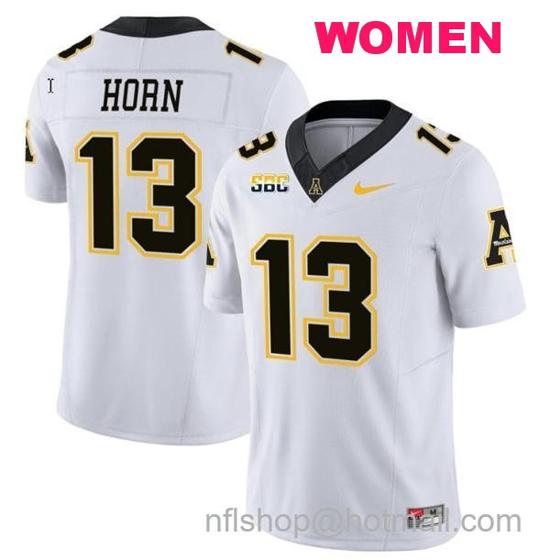 Women's Nike Christan Horn Jersey #13 Appalachian State Mountaineers Vapor Limited College Football White