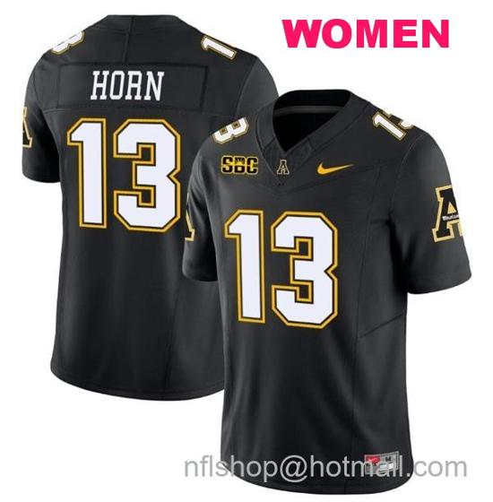 Women's Nike Christan Horn Jersey #13 Appalachian State Mountaineers Vapor Limited College Football Black