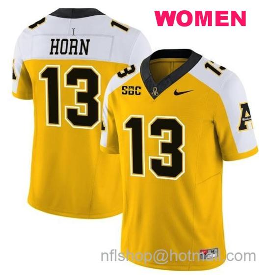 Women's Nike Christan Horn Jersey #13 Appalachian State Mountaineers Vapor Limited College Football Yellow Alternate