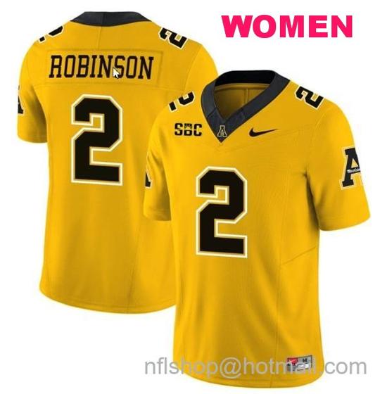 Women's Nike Kaedin Robinson Jersey #2 Appalachian State Mountaineers Vapor Limited College Football Yellow