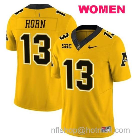 Women's Nike Christan Horn Jersey #13 Appalachian State Mountaineers Vapor Limited College Football Yellow