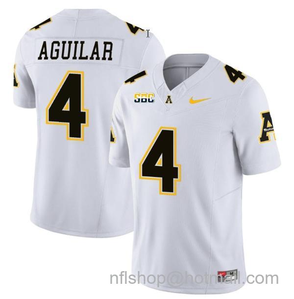 Men's Joey Aguilar Jersey #4 Appalachian State Mountaineers Vapor Limited College Football White