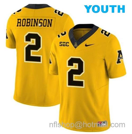 Youth Kaedin Robinson Jersey #2 Appalachian State Mountaineers Vapor Limited College Football Yellow