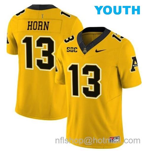 Youth Christan Horn Jersey #13 Appalachian State Mountaineers Vapor Limited College Football Yellow