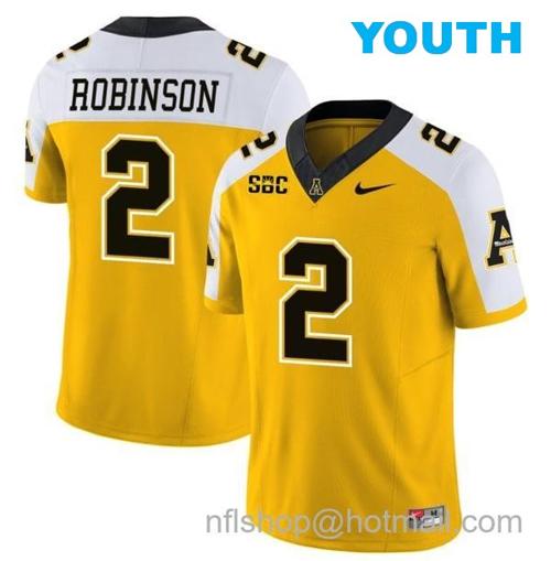 Youth Kaedin Robinson Jersey #2 Appalachian State Mountaineers Vapor Limited College Football Yellow Alternate