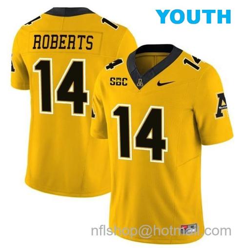 Youth Kanye Roberts Jersey #14 Appalachian State Mountaineers Vapor Limited College Football Yellow