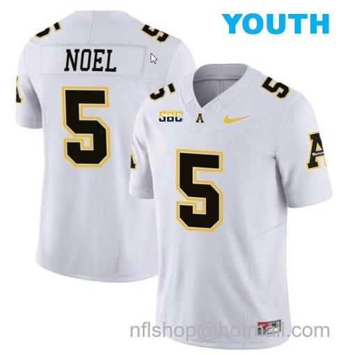 Youth Nate Noel Jersey #5 Appalachian State Mountaineers Vapor Limited College Football White