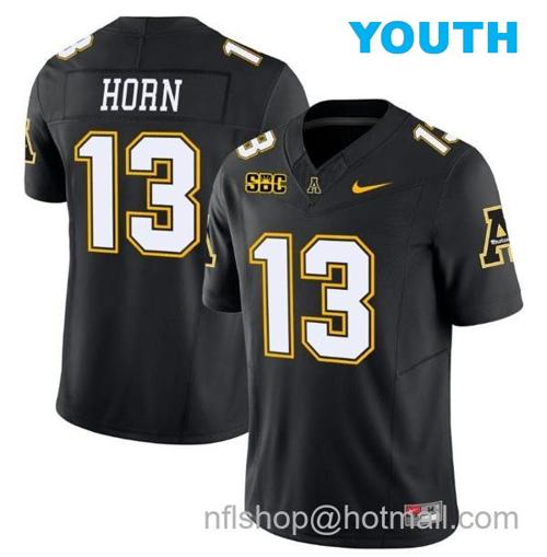 Youth Christan Horn Jersey #13 Appalachian State Mountaineers Vapor Limited College Football Black