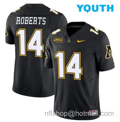 Youth Kanye Roberts Jersey #14 Appalachian State Mountaineers Vapor Limited College Football Black