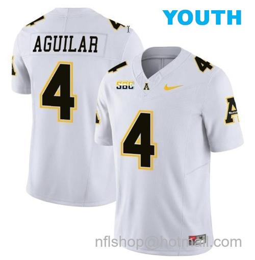 Youth Joey Aguilar Jersey #4 Appalachian State Mountaineers Vapor Limited College Football White