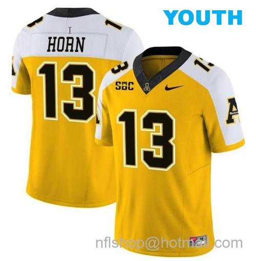 Youth Christan Horn Jersey #13 Appalachian State Mountaineers Vapor Limited College Football Yellow Alternate