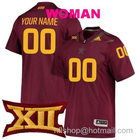 Women's Custom Arizona State Sun Devils Jersey Name and Number College Football Maroon Premier All Stitched