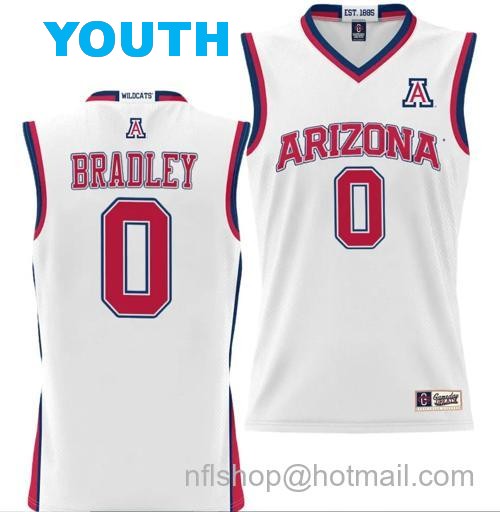 Youth Jaden Bradley Jersey #0 Arizona Wildcats NIL College Basketball Lightweight White145