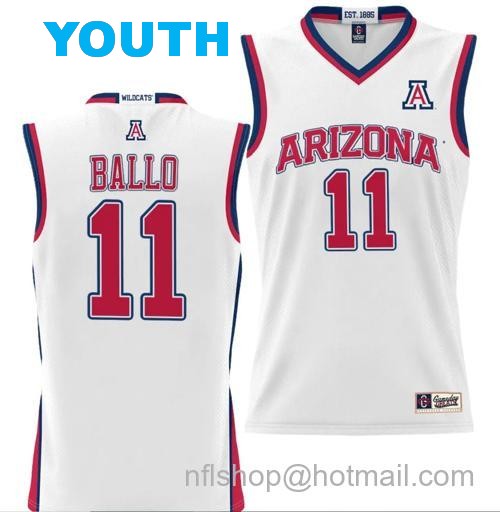 Youth Oumar Ballo Jersey #11 Arizona Wildcats NIL College Basketball Lightweight White162