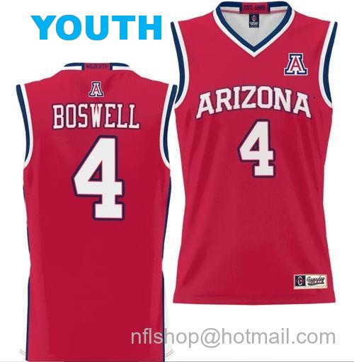 Youth Kylan Boswell Jersey #4 Arizona Wildcats NIL College Basketball Lightweight Red148