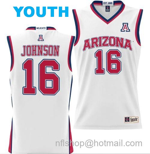 Youth Keshad Johnson Jersey #16 Arizona Wildcats NIL College Basketball Lightweight White147