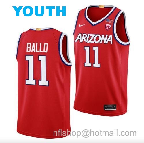 Youth Oumar Ballo Jersey #11 Arizona Wildcats College Basketball Red159