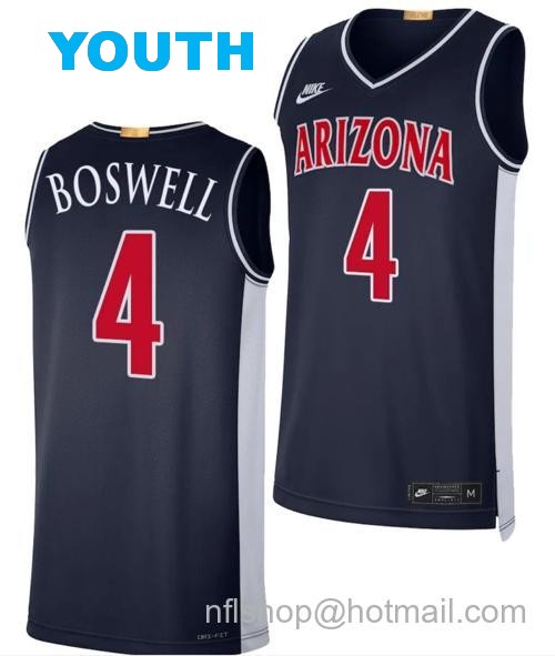 Youth Arizona Wildcats Kylan Boswell Jersey #4 Limited Retro Basketball 2023-24 Navy80